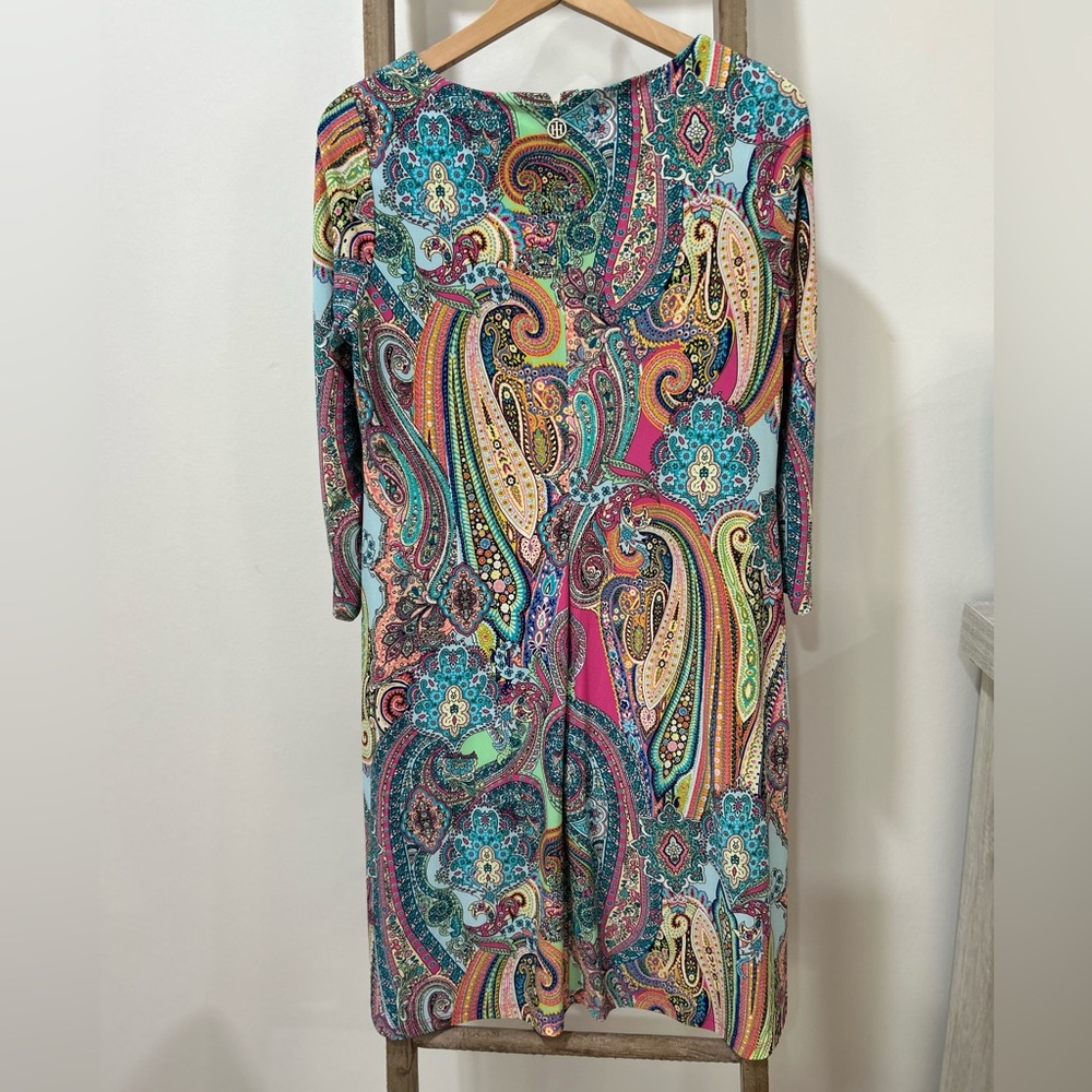 Tommy Hilfiger Multicolor Paisley 3/4 Sleeve Sheath Knee Length Dress Size 10 - Picture 6 of 8